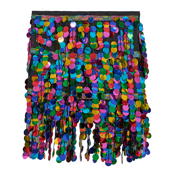 Set brâu pentru Belly Dance cu ciucuri și fustă cu paiete – costum de spectacol pentru dans oriental, stil street hipster, poliester 95%+