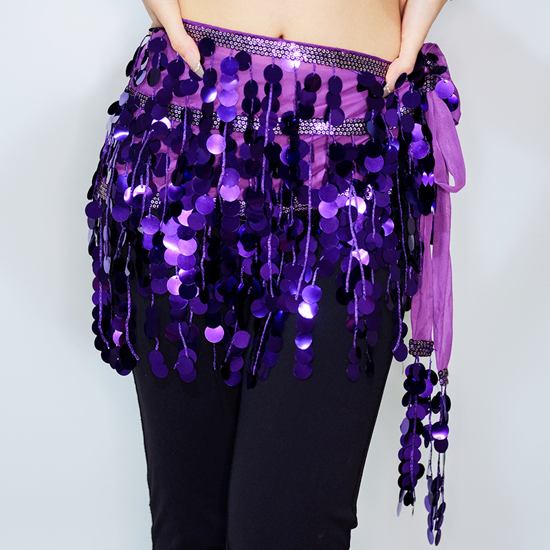 Set brâu pentru Belly Dance cu ciucuri și fustă cu paiete – costum de spectacol pentru dans oriental, stil street hipster, poliester 95%+