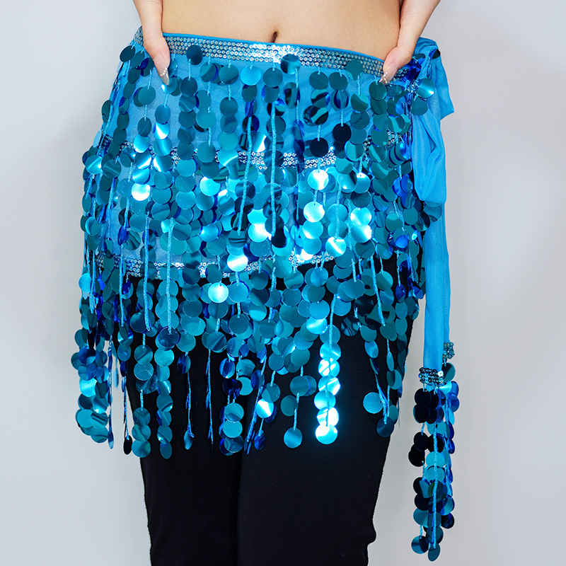 Set brâu pentru Belly Dance cu ciucuri și fustă cu paiete – costum de spectacol pentru dans oriental, stil street hipster, poliester 95%+