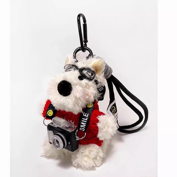 Plüss kulcstartó – Westie kutya, karikatúra stílusú, táska akasztó, anyag: plüss; stílus: gyerekes rajzfilm; kategória: táska akasztó; funkció: egyéb