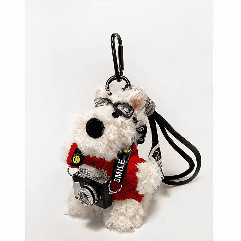 Plüss kulcstartó – Westie kutya, karikatúra stílusú, táska akasztó, anyag: plüss; stílus: gyerekes rajzfilm; kategória: táska akasztó; funkció: egyéb