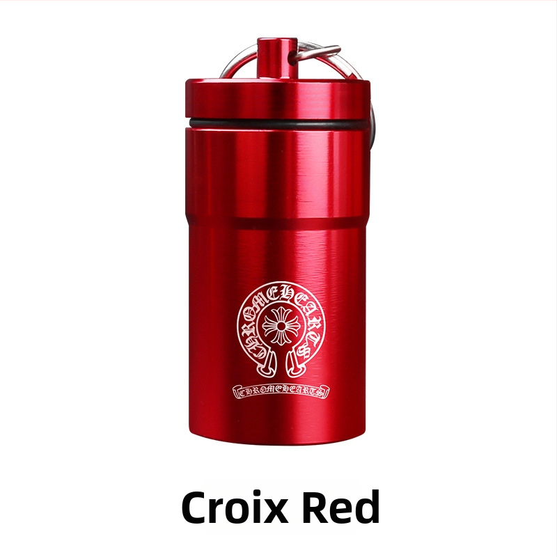 Hordozható hamutartó alumínium ötvözetből, zárt tárolóval, fém tablettásüveg és kulcstartó, nyomtatott logóval