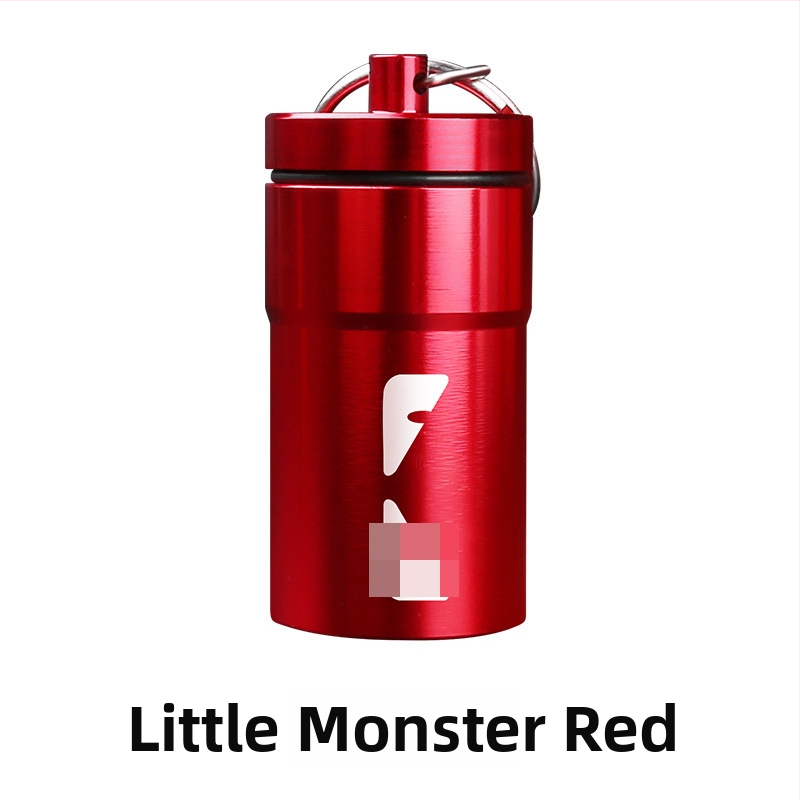 Hordozható hamutartó alumínium ötvözetből, zárt tárolóval, fém tablettásüveg és kulcstartó, nyomtatott logóval