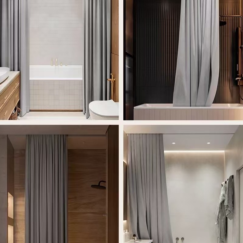 Perdea de duș din in cu șină — Minimalist, model solid, suportă personalizarea, imprimare logo disponibil