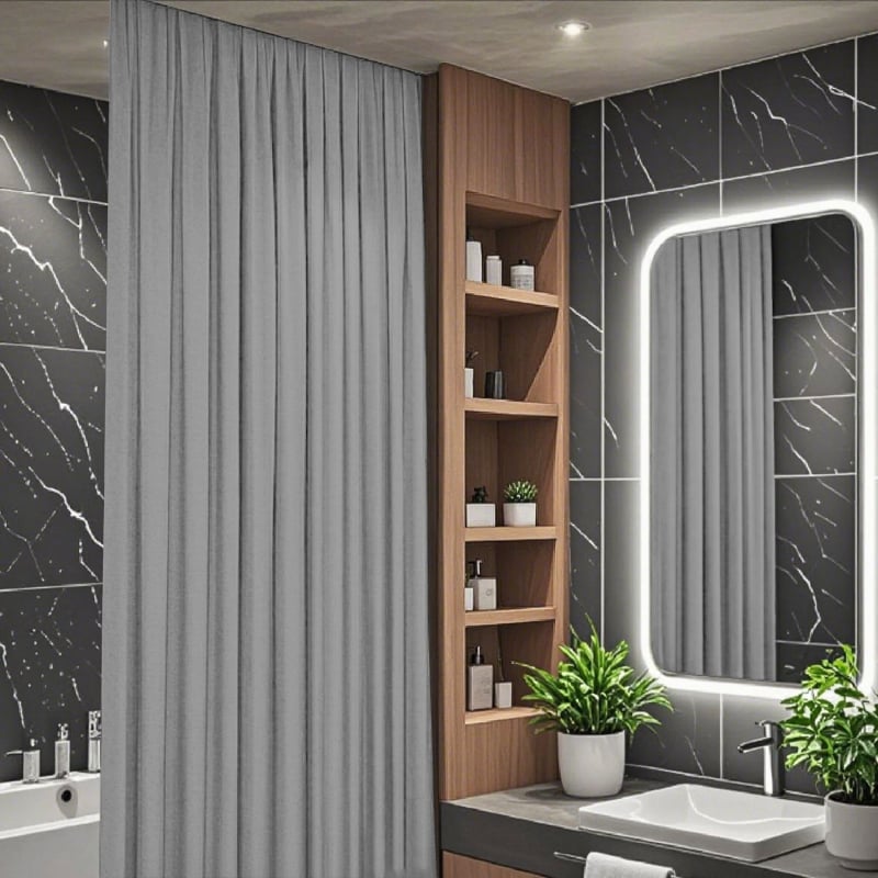 Perdea de duș din in cu șină — Minimalist, model solid, suportă personalizarea, imprimare logo disponibil