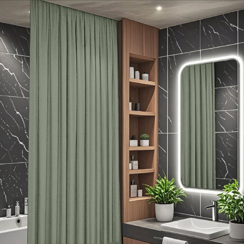 Perdea de duș din in cu șină — Minimalist, model solid, suportă personalizarea, imprimare logo disponibil