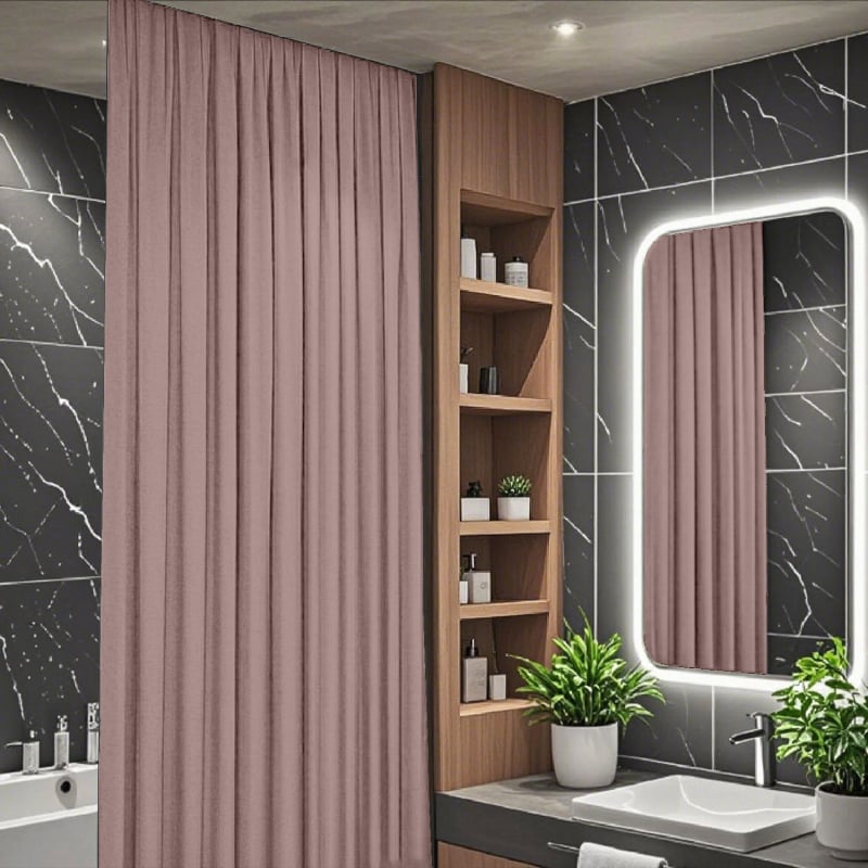 Perdea de duș din in cu șină — Minimalist, model solid, suportă personalizarea, imprimare logo disponibil