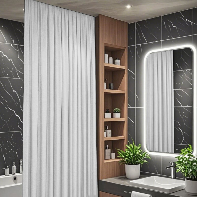 Perdea de duș din in cu șină — Minimalist, model solid, suportă personalizarea, imprimare logo disponibil