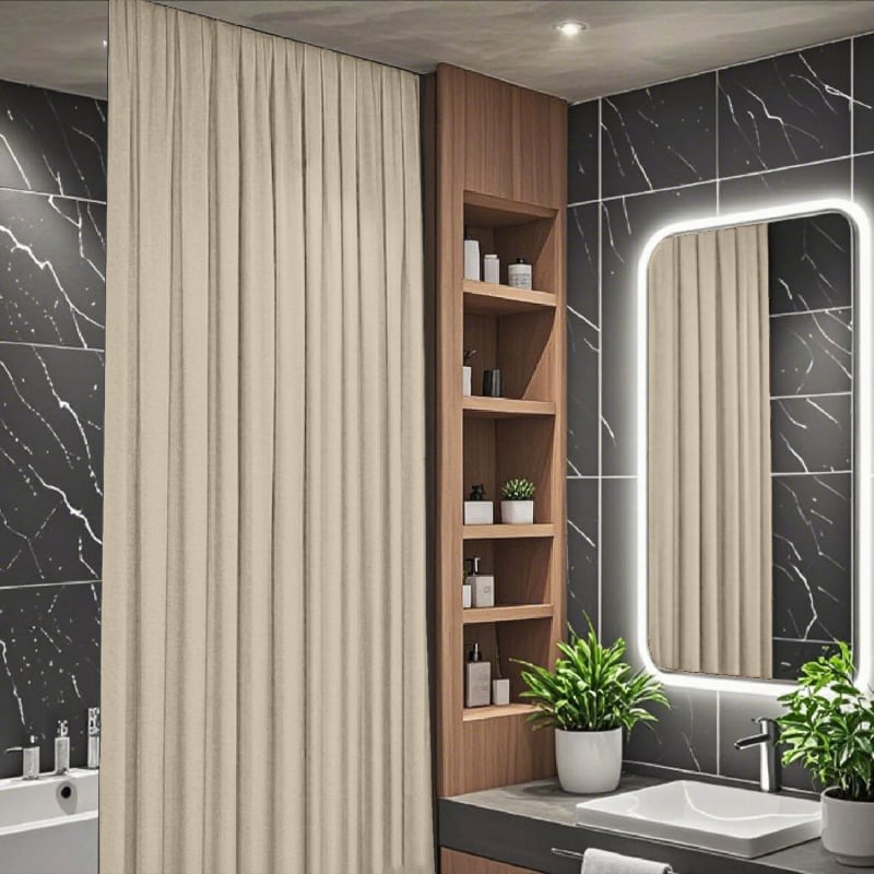 Perdea de duș din in cu șină — Minimalist, model solid, suportă personalizarea, imprimare logo disponibil