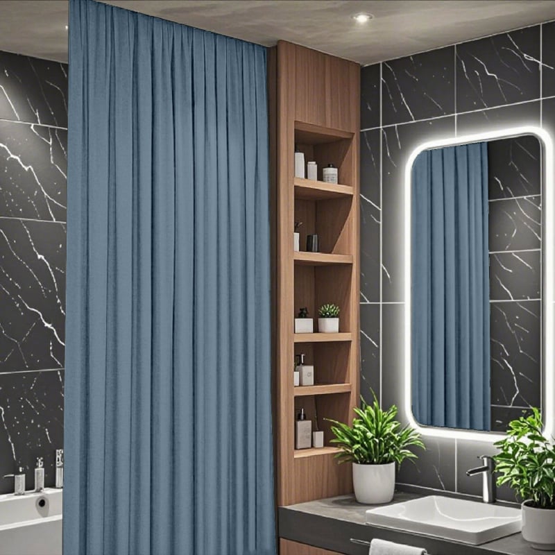 Perdea de duș din in cu șină — Minimalist, model solid, suportă personalizarea, imprimare logo disponibil