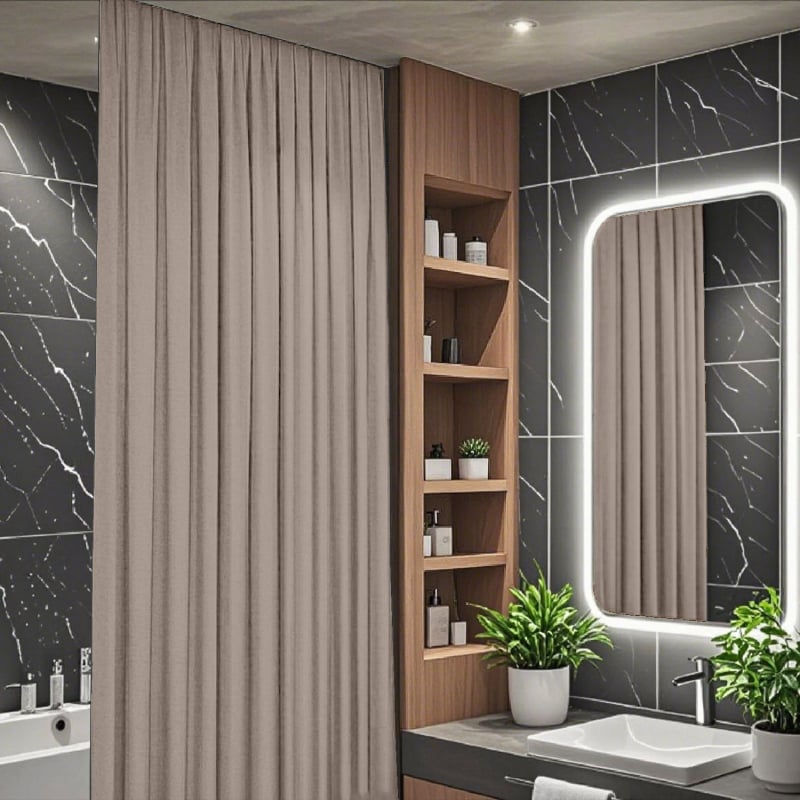 Perdea de duș din in cu șină — Minimalist, model solid, suportă personalizarea, imprimare logo disponibil