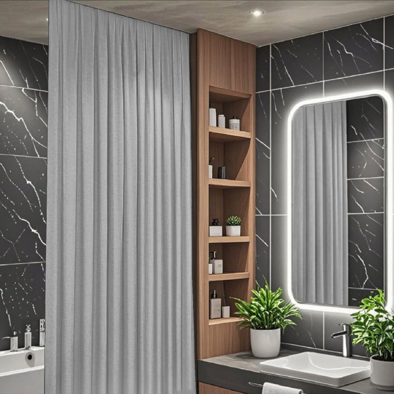 Perdea de duș din in cu șină — Minimalist, model solid, suportă personalizarea, imprimare logo disponibil