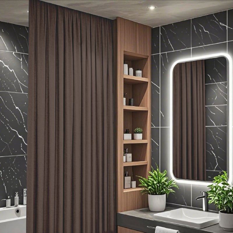 Perdea de duș din in cu șină — Minimalist, model solid, suportă personalizarea, imprimare logo disponibil