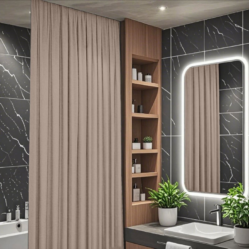 Perdea de duș din in cu șină — Minimalist, model solid, suportă personalizarea, imprimare logo disponibil