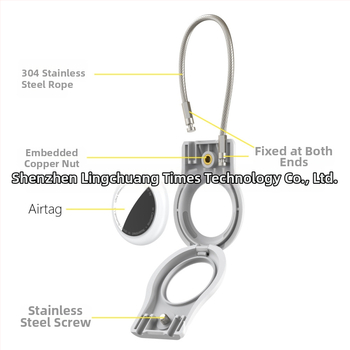 Ochranný kryt AirTag s oceľovým káblom a kovovým príveskom na kľúče, kompatibilný s Apple AirTag, materiály: PC + nehrdzavejúca oceľ, vstrekované formovanie, jednofarebný, jednoduchý dizajn