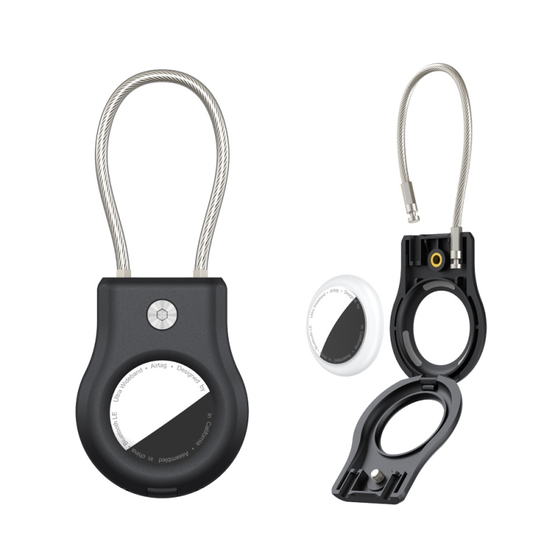 Θήκη προστασίας AirTag με μεταλλικό καλώδιο από ανοξείδωτο χάλυβα και μεταλλικό μπρελόκ-κλειδί, συμβατή με Apple AirTag, υλικά: PC + ανοξείδωτος χάλυβας, κατασκευή με έγχυση, μονόχρωμος απλός σχεδιασμός