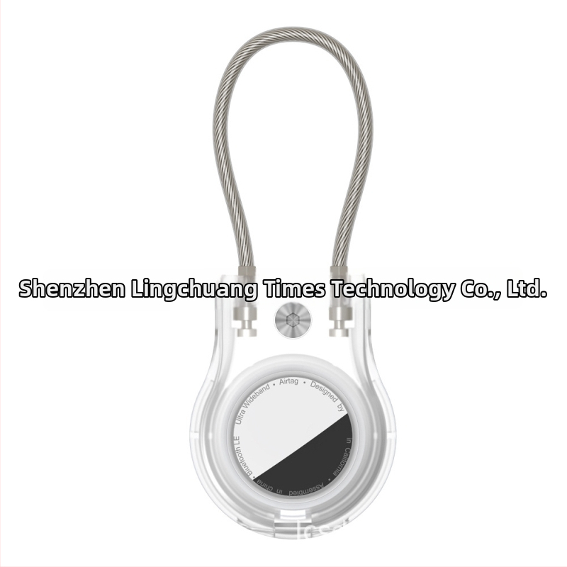 Ochranný kryt AirTag s oceľovým káblom a kovovým príveskom na kľúče, kompatibilný s Apple AirTag, materiály: PC + nehrdzavejúca oceľ, vstrekované formovanie, jednofarebný, jednoduchý dizajn