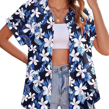 Női hawaii-ing 3D virágos mintával, poliészter, egyenes szabású, rever gallér