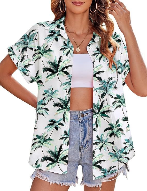 Női hawaii-ing 3D virágos mintával, poliészter, egyenes szabású, rever gallér