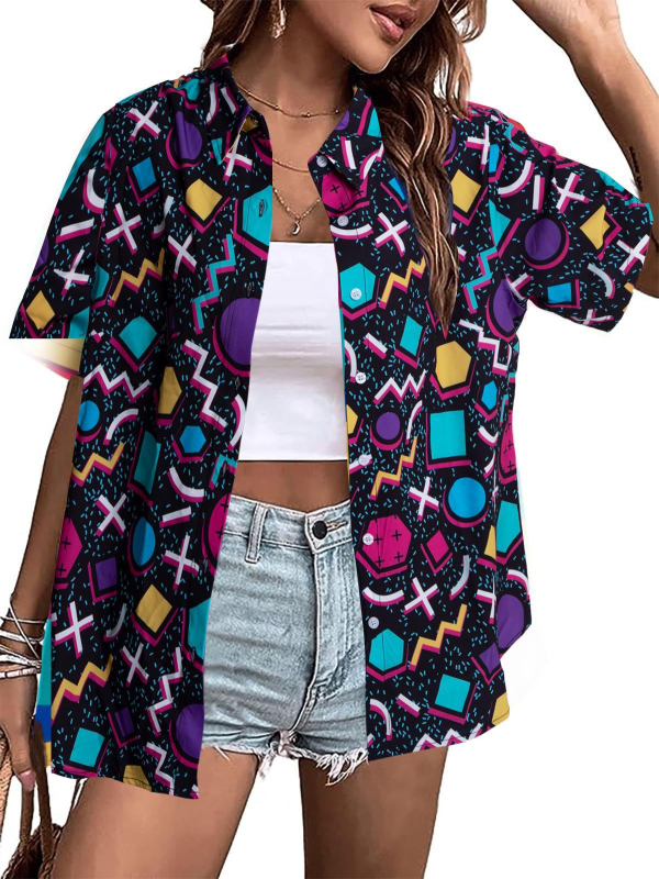 Női hawaii-ing 3D virágos mintával, poliészter, egyenes szabású, rever gallér