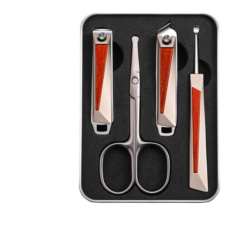 Trimmer pentru păr nasal cu cap rotund – set manual cu foarfece mici și clește de unghii, oțel inoxidabil