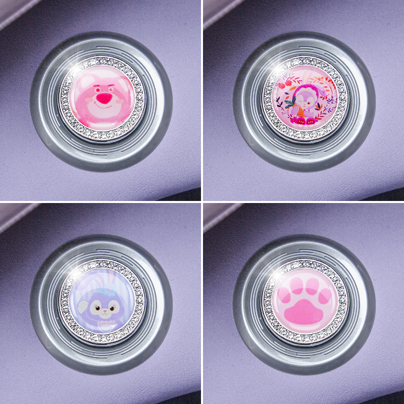 Capac protecție pentru butonul de pornire al mașinii, compatibil universal, din aliaj de zinc, autocolant decorativ cu cristale