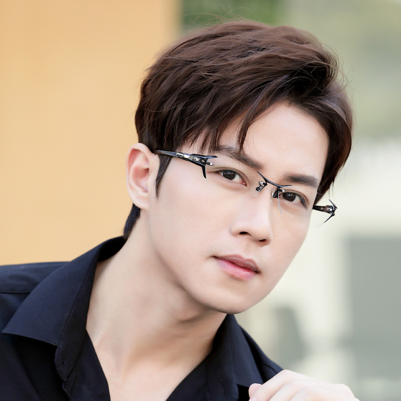 Ochelari de citit fără ramă, cu lentile ce își schimbă culoarea, anti-lumină albastră, lentile PC, ramă din aliaj aluminiu-magneziu și rășină