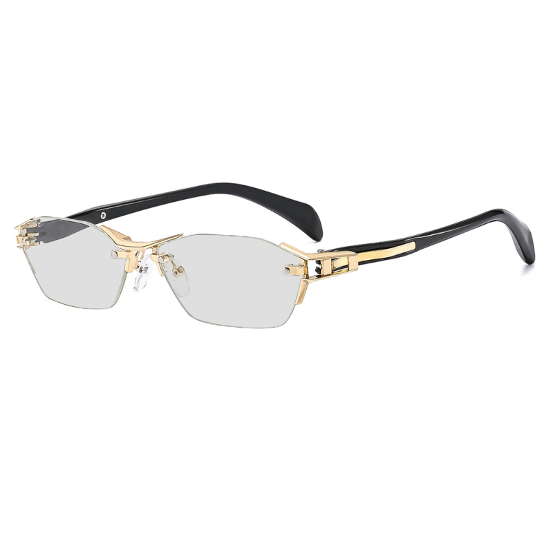 Ochelari de citit fără ramă, cu lentile ce își schimbă culoarea, anti-lumină albastră, lentile PC, ramă din aliaj aluminiu-magneziu și rășină