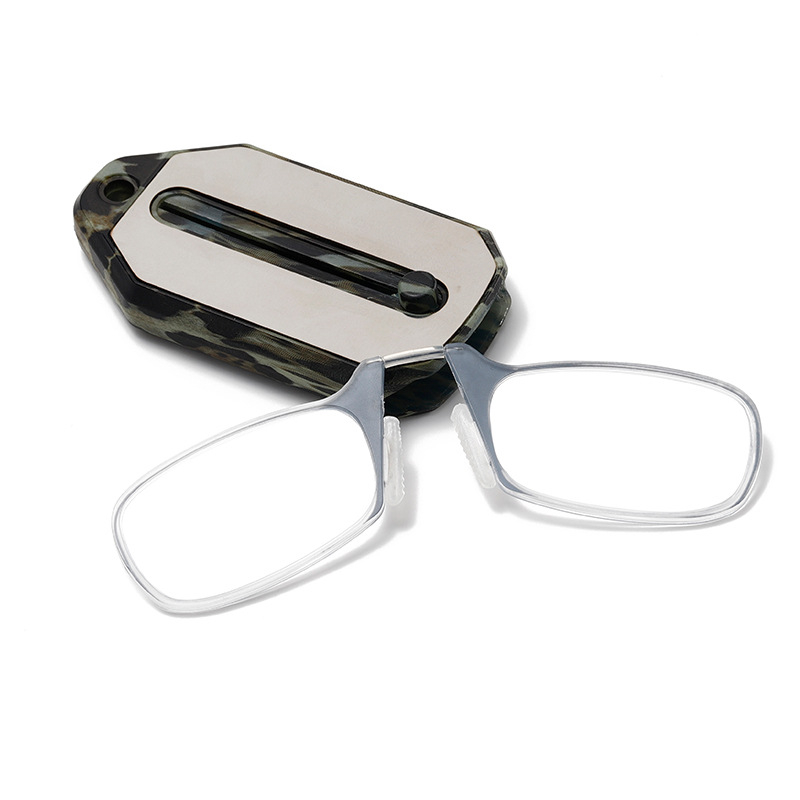Ochelari de citit fără ramă, cu clips retractabil pentru nas – lentile PC, formă specială, ramă din plastic-metal