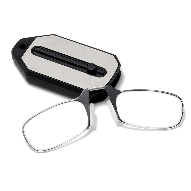 Ochelari de citit fără ramă, cu clips retractabil pentru nas – lentile PC, formă specială, ramă din plastic-metal