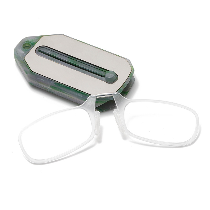 Ochelari de citit fără ramă, cu clips retractabil pentru nas – lentile PC, formă specială, ramă din plastic-metal