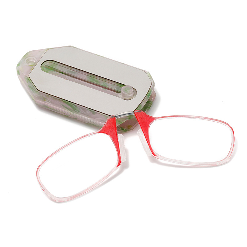 Ochelari de citit fără ramă, cu clips retractabil pentru nas – lentile PC, formă specială, ramă din plastic-metal