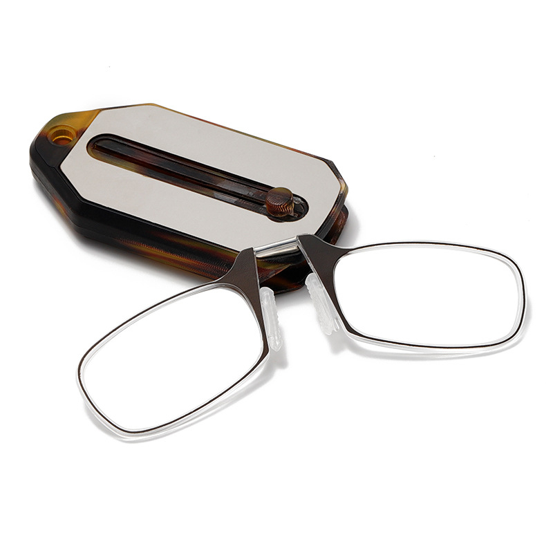 Ochelari de citit fără ramă, cu clips retractabil pentru nas – lentile PC, formă specială, ramă din plastic-metal
