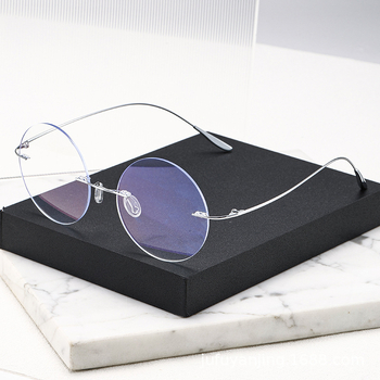 Ochelari de citit fără ramă, lentile rotunde din rășină anti-lumină albastră, ramă din aliaj de titan, compatibili cu dioptriile, unisex