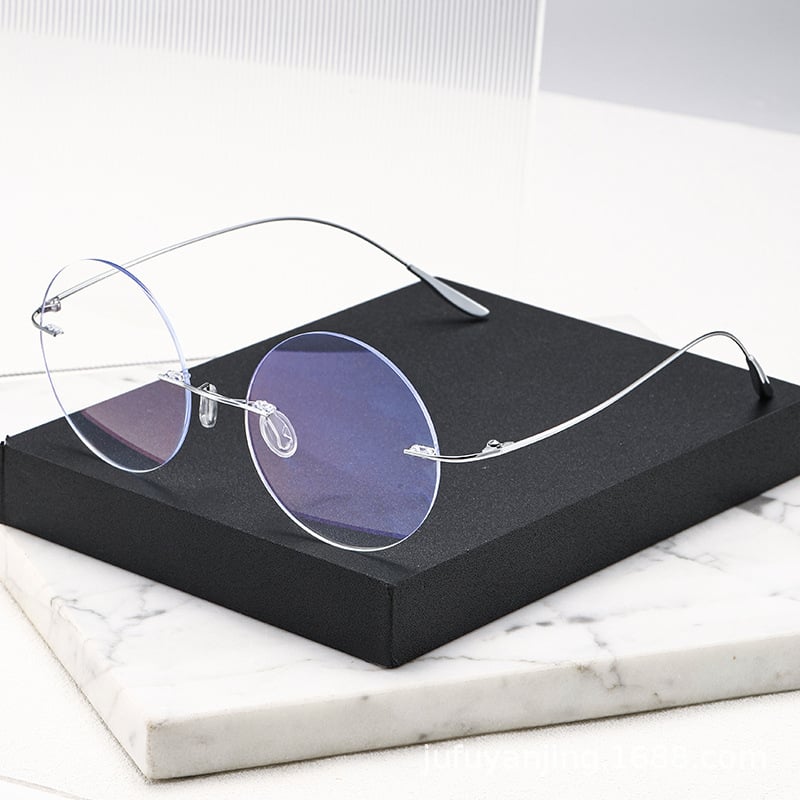 Ochelari de citit fără ramă, lentile rotunde din rășină anti-lumină albastră, ramă din aliaj de titan, compatibili cu dioptriile, unisex