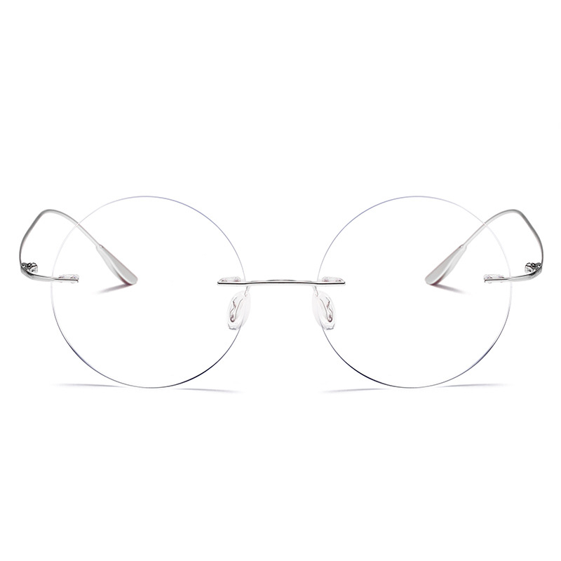 Ochelari de citit fără ramă, lentile rotunde din rășină anti-lumină albastră, ramă din aliaj de titan, compatibili cu dioptriile, unisex