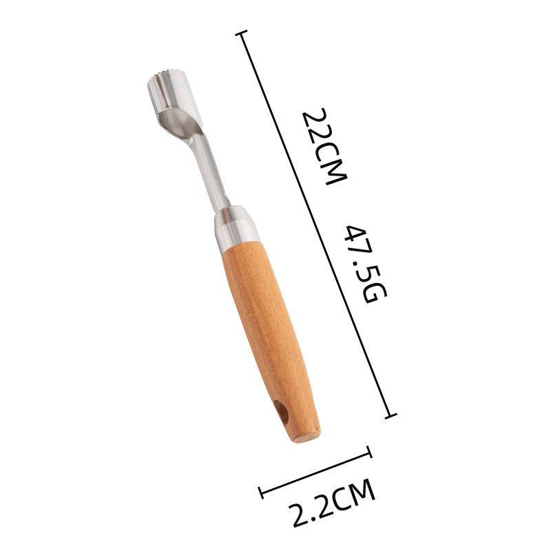 Set de ustensile de bucătărie din oțel inoxidabil 304, cu mâner din lemn – include formator pentru bile de fructe, suport pentru tavă, decupator de sâmburi, cuțit pentru creveți, cuțit de decojit, deschizător de sticle