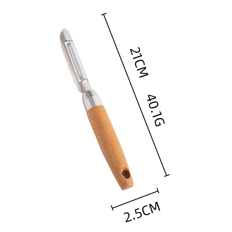 Set de ustensile de bucătărie din oțel inoxidabil 304, cu mâner din lemn – include formator pentru bile de fructe, suport pentru tavă, decupator de sâmburi, cuțit pentru creveți, cuțit de decojit, deschizător de sticle