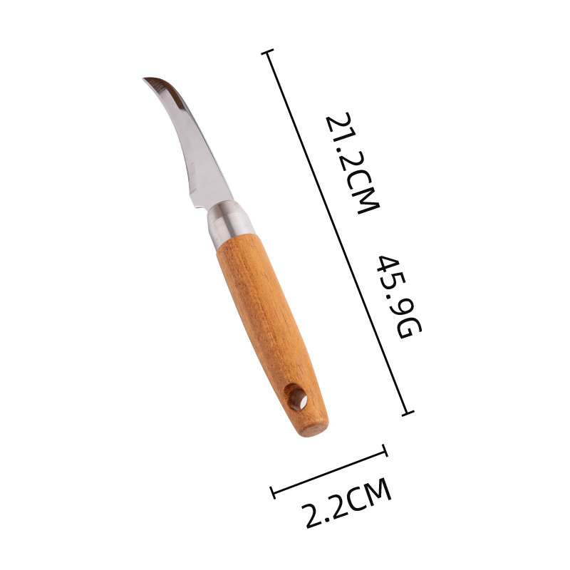 Set de ustensile de bucătărie din oțel inoxidabil 304, cu mâner din lemn – include formator pentru bile de fructe, suport pentru tavă, decupator de sâmburi, cuțit pentru creveți, cuțit de decojit, deschizător de sticle