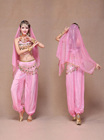 Női indiai táncruházat – Belly Dance szett Bellybanddel és bloomers-rel, chiffon anyag, 90–95% poliészter, hercegnő-stílus, 2025 őszén megjelenés