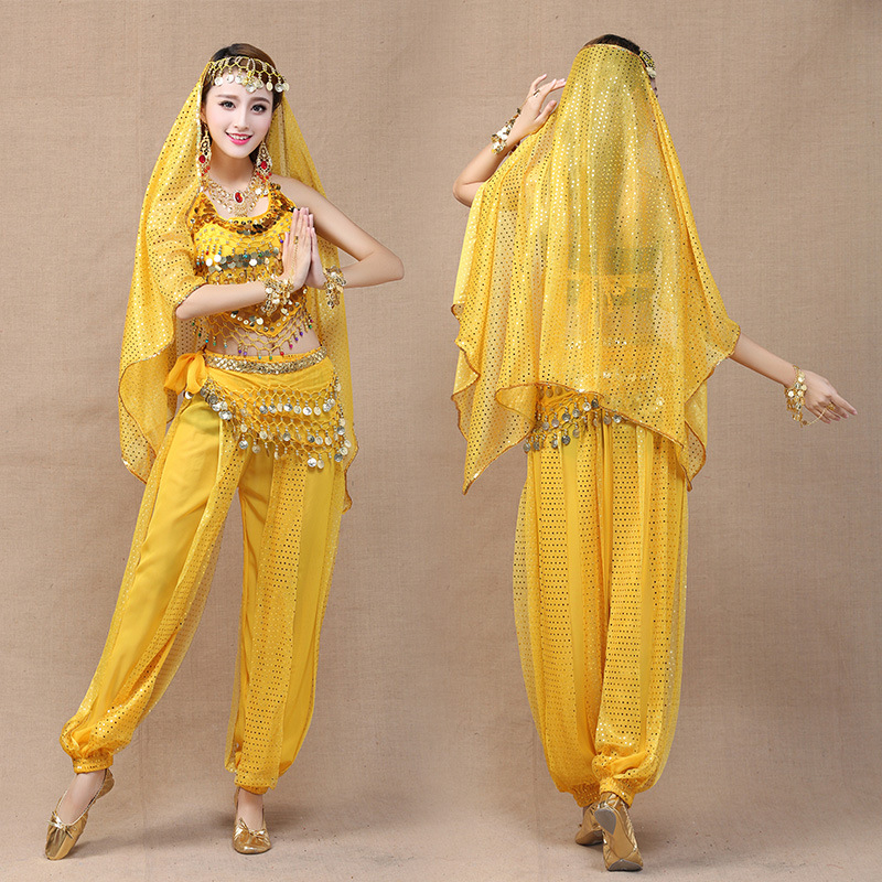 Női indiai táncruházat – Belly Dance szett Bellybanddel és bloomers-rel, chiffon anyag, 90–95% poliészter, hercegnő-stílus, 2025 őszén megjelenés