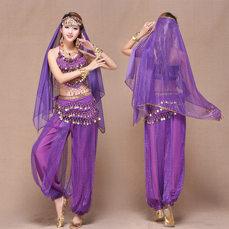 Női indiai táncruházat – Belly Dance szett Bellybanddel és bloomers-rel, chiffon anyag, 90–95% poliészter, hercegnő-stílus, 2025 őszén megjelenés