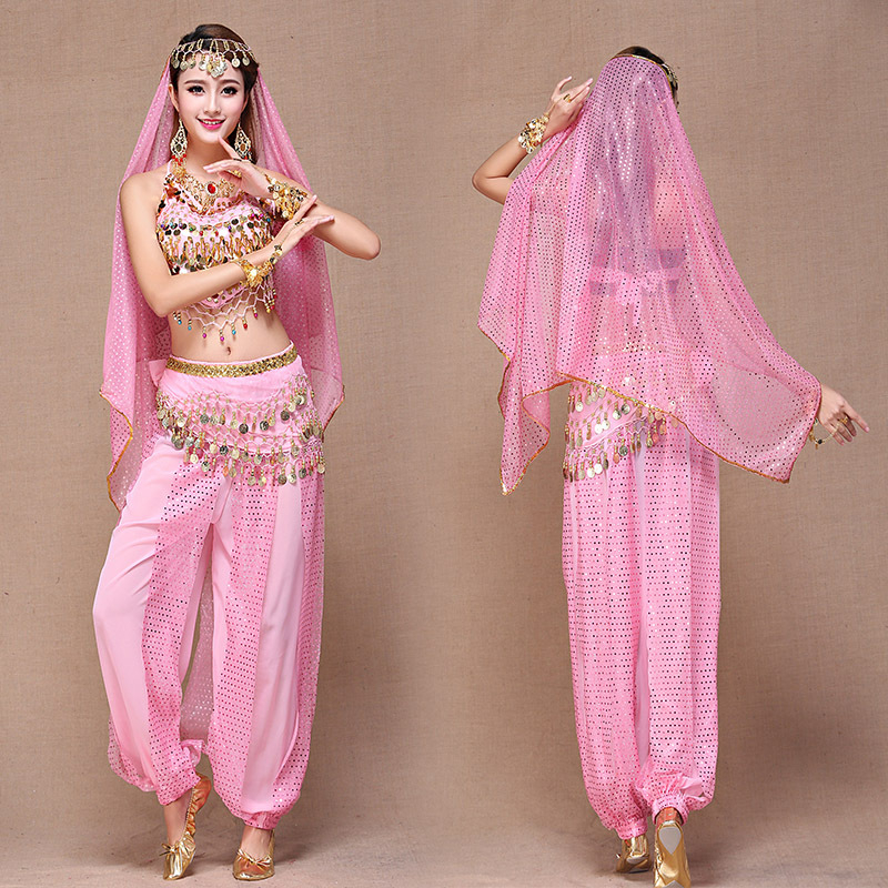 Női indiai táncruházat – Belly Dance szett Bellybanddel és bloomers-rel, chiffon anyag, 90–95% poliészter, hercegnő-stílus, 2025 őszén megjelenés