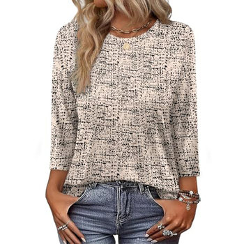 OFEEFAN Női ing hét ujjas, poliészter, kerek nyak, pulóver-stílus, print