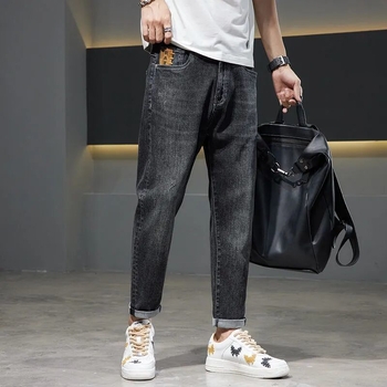 Muške traperice – Slim Straight, srednji pojas, duljina 9/10, zatvarač (Proljeće)