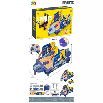 Joc de fotbal pe masă pentru copii cu acțiune catapultă; construcție din plastic; vârsta 4–14 ani; origine Guangdong; ambalaj: cutie colorată.