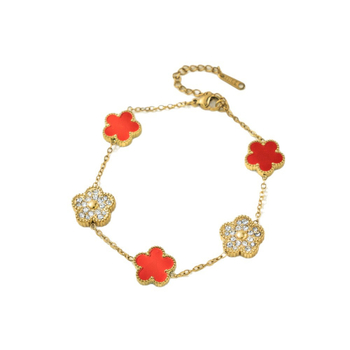 Brățară cu diamant încrustat, motiv floral cinci foi, din oțel-titan, stil feminin lux-lejer, model yy0026, primăvara 2025