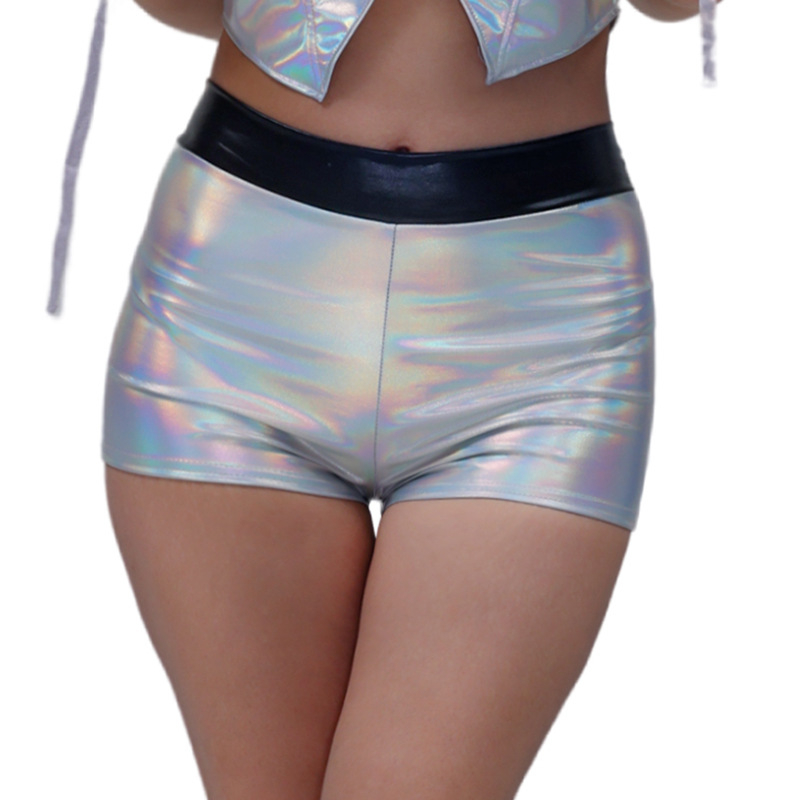 Costum de scenă pentru femei, pantaloni scurți lucioși, talie înaltă, țesătură Poliester-elastan (≥95% poliester, ≤30% elastan), codul produsului Yt736, Primăvara 2025