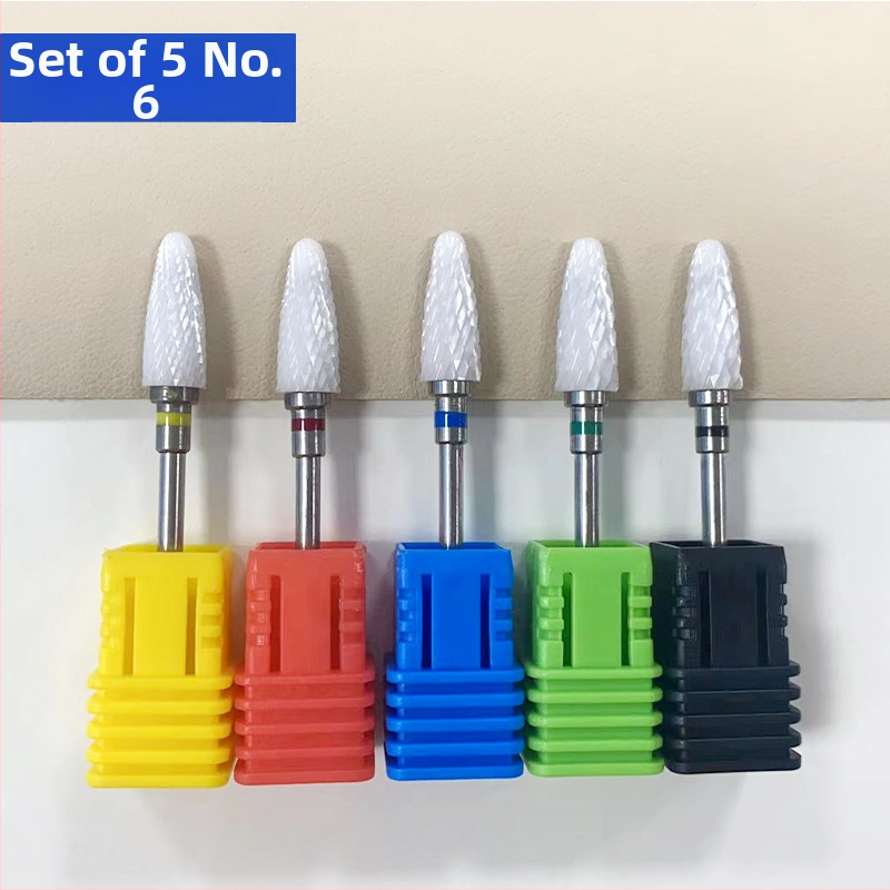 Σετ κεραμικών κεφαλών λείανσης νυχιών, 5 τεμάχια, από κεραμικό υλικό και βολφραμικός χάλυβας, 32 g, για αφαίρεση νυχιών