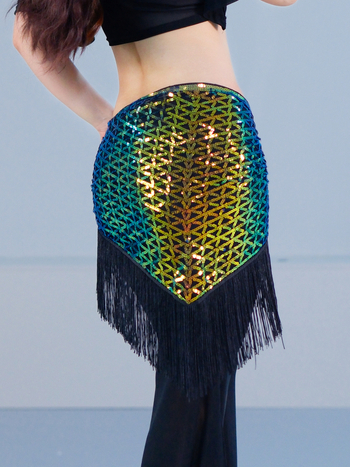 Costum de dans Belly Dance: eșarfă pentru șolduri cu mărgele, broderie cu paiete și ciucuri, pentru dans modern, material poliester